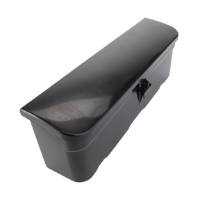 The Massey Ferguson - Plastic Tool Box - 1696186M94 by AGCO is a black, rectangular plastic toolbox with a hinged lid and a latch for securing it closed.