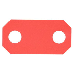 A red rectangular paper, reminiscent of the AGCO Massey Ferguson Plate Cab Mounting 4288241M1, features two circular holes and cut-off corners.