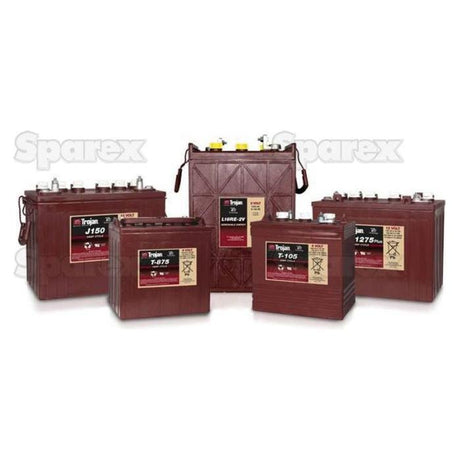 Five Sparex PLA-T145 batteries, each with a 6V rating and a 260 AH capacity at 20HR, are displayed in a row against a white background. The Sparex logo is faintly visible in the background. These high-quality cyclic batteries exemplify reliability and efficiency.