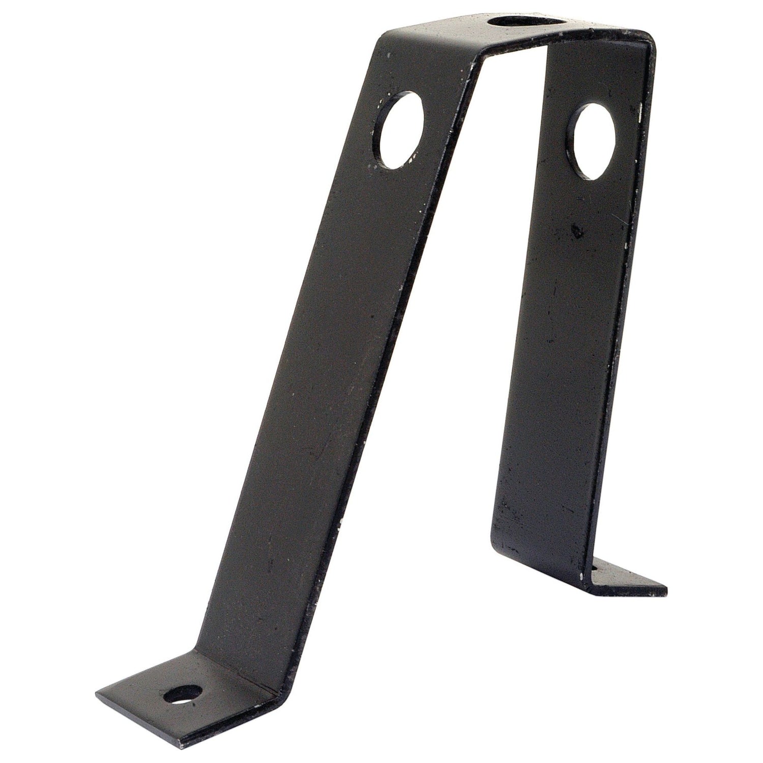 The Sparex Head Light Mount (Part No. S.43762) is a black metal bracket featuring four sides and two circular holes, specifically designed for mounting or support purposes, and is ideal for Massey Ferguson head light mount applications.