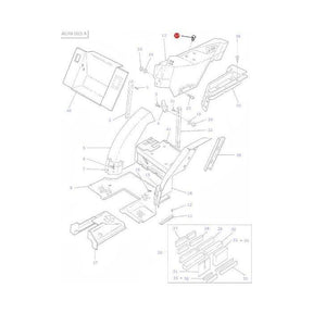 Exploded diagram showing the parts of a Massey Ferguson mechanical assembly, with numbered components and the AGCO Plug Cladding (3760037M1) highlighted in red.