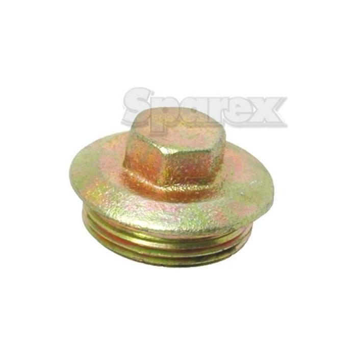 Close-up image of a hexagonal metal bolt plug with a flat, circular head and threaded base, perfect for use as Sparex Plug (Part No. S.66181) transmission filler in Ford New Holland models.