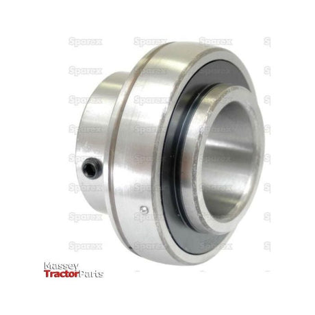 A close-up of a shiny metallic Sparex Plummer Block Bearing Insert (UC204) - S.27256 with a screw visible on its side. The image features a watermark of the brand Sparex and a logo for Massey Tractor Parts in the bottom left corner.
