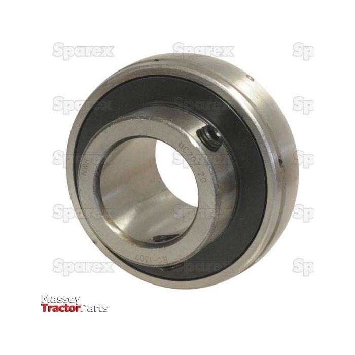 A close-up of a Sparex Plummer Block Bearing Insert (UC207-22) - S.18585, typically used in mechanical applications, with the logos "Sparex" and "Massey Tractor Parts" visible in the background.