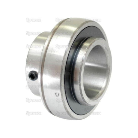 Close-up of the Sparex Plummer Block Bearing Insert (UC207) - S.27259, featuring a cylindrical metal design with a small set screw on the outer ring and a sealing ring on one side, suitable for machinery or automotive applications.