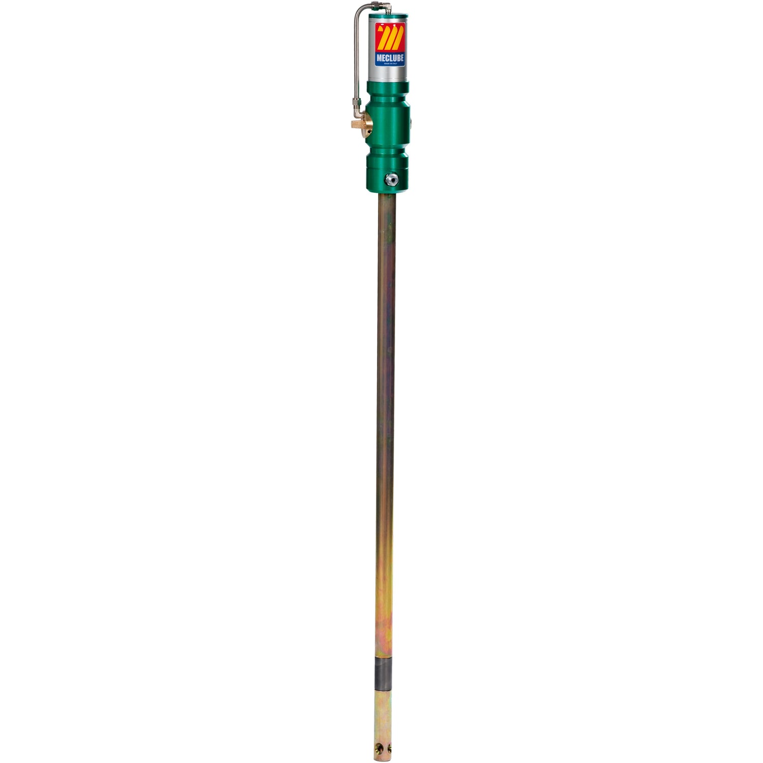 A Sparex Pneumatic Grease Pump - 180-220kgs (S.156550) with a green handle and metal rod, ideal for transferring fluids, boasts air-operated grease pump capabilities with a 60:1 compression ratio.