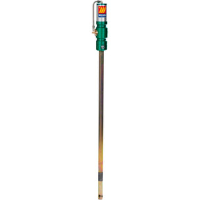 A Sparex Pneumatic Grease Pump - 180-220kgs (S.156550) with a green handle and metal rod, ideal for transferring fluids, boasts air-operated grease pump capabilities with a 60:1 compression ratio.