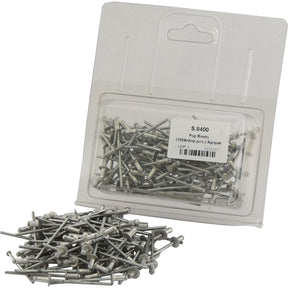 A blister pack from Sparex, labeled as Agripak item S.8400, contains 100 metric pieces of pop rivets and includes additional loose rivets displayed in front. This packaging ensures you have all the necessary components for your project.