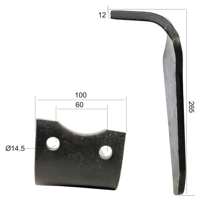Power Harrow Blade 100x60x265mm RH. Hole centres: 60mm. Hole⌀ 14.5mm. Replacement forHoward.
 - S.78696 - Massey Tractor Parts