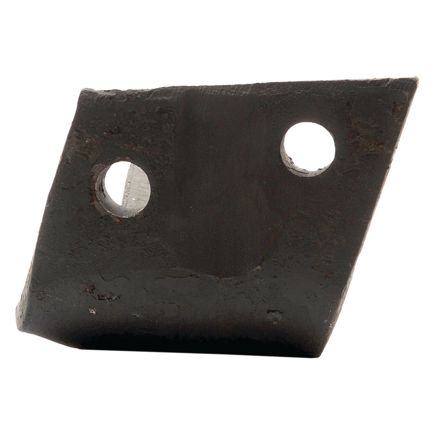 A rusted Power Harrow Blade 110x14x300mm LH, which could be a replacement for Alpego DO06701S, featuring two centrally positioned circular holes with centers spaced 60mm apart and each having a diameter of 17mm, is shown against a plain white background.