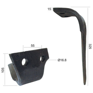 Power Harrow Blade 110x15x325mm RH. Hole centres: 55mm. Hole⌀ 17mm. Replacement forPerugini (Concept-Ransome).
 - S.78185 - Massey Tractor Parts