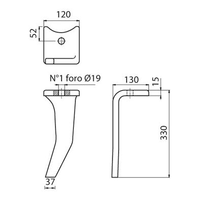 Power Harrow Blade 120x15x330mm LH. Hole centres: mm. Hole⌀ 19mm. Replacement forAmazone.
 - S.145172 - Massey Tractor Parts