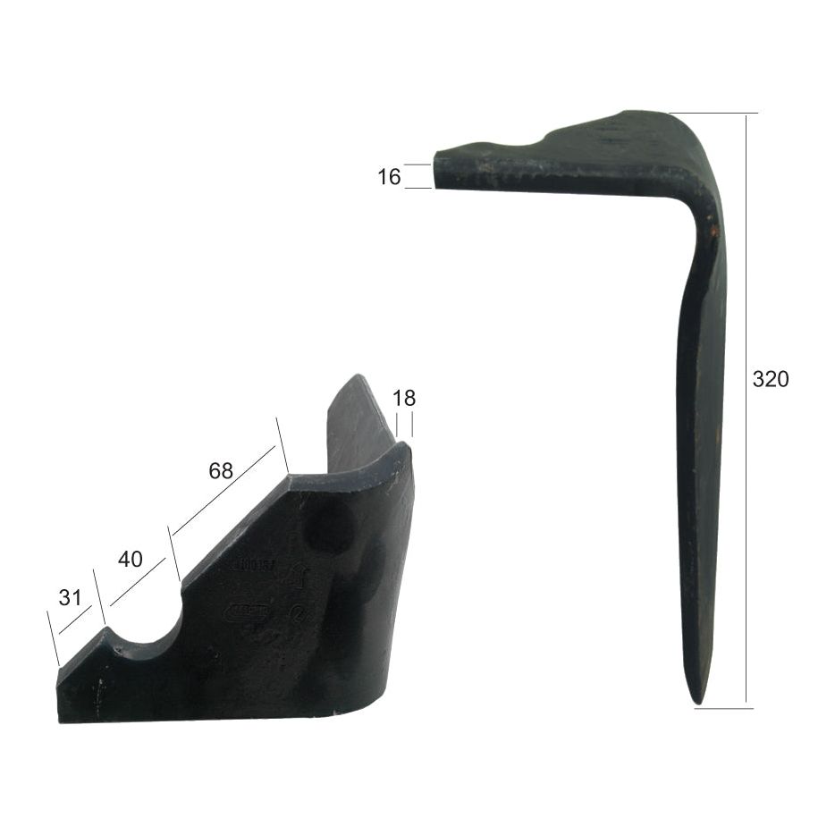 Power Harrow Blade 139x16x320mm RH & LH. Hole centres: mm. Hole⌀ mm. Replacement forMaschio.
 - S.79792 - Massey Tractor Parts