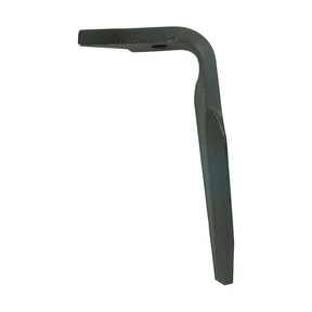 A black, L-shaped metal bracket with a flat base and vertical support arm, ideal for mounting your Sparex Power Harrow Blade 60x18x295mm RH with Ø 19mm hole centers or any Amazone replacement parts.