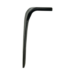 Close-up of a black L-shaped hex key, commonly used for tightening or loosening screws with hexagonal sockets, ideal for adjusting the Power Harrow Blade 80x15x290mm LH from Sparex, particularly suitable for Rabewerk equipment and replacing part number 84091202.