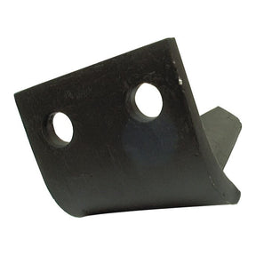 A Sparex black metal bracket features two circular holes, ideal for securing attachments such as a Power Harrow Blade 90x12x280mm LH with 50mm hole centers and 17mm diameter holes, making it a perfect replacement for Kverneland or Maschio.