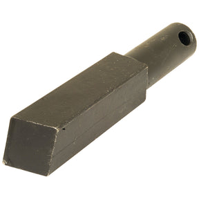 A black, rectangular metal tool with an angled end and a round handle, featuring a hole near the top, makes up the Power Harrow Tine 170mm by Sparex (Sparex Part No. S.72301), which is a replacement for model 422538.