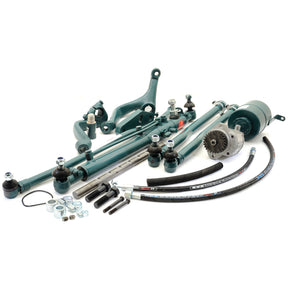 A set of automotive components, including hoses, bolts, a pump, and rods from the Sparex Power Steering Conversion Kit (Sparex Part No. S.60747), designed for use on models with a double arm type steering box but not as an original type kit, is displayed on a white background.