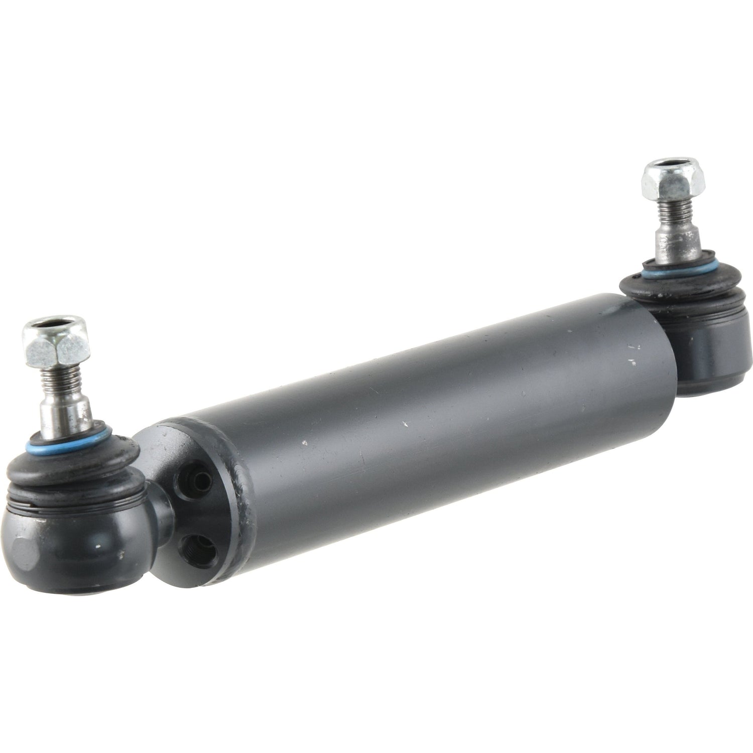 The Sparex Power Steering Cylinder - S.60514, ideal for the MF 550 Tractor, is a black automotive steering stabilizer bar featuring bolts on each end and designed for horizontal positioning.