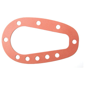 The Sparex Power Steering Gasket (Sparex Part No. S.12699) is an oblong, flat gasket made of red compressed asbestos fiber with a large central opening and eight evenly spaced small holes around the perimeter, making it ideal for power steering systems in Ford New Holland machinery.