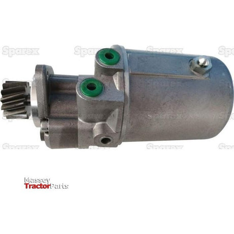 A metallic power steering hydraulic pump, identified as Sparex Part No. S.60861, is displayed against a plain background, showcasing its gear and multiple attachment points. The words "Sparex Tractor Parts" are visible at the bottom left, highlighting its association with the Sparex brand and compatibility with Massey Ferguson models.
