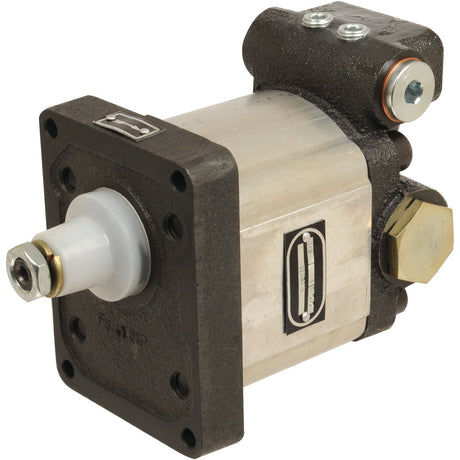 A Sparex Power Steering Hydraulic Pump (Sparex Part No. S.62362) with a black casing, silver body, and a hexagonal bolt on the side, ideal for power steering systems in Fiat vehicles.