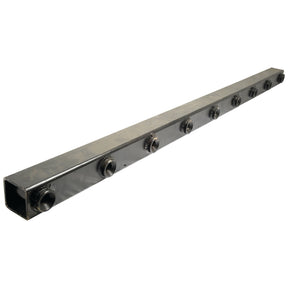 The Pre Bushed Tube (S.79662) by Sparex is a 1700mm long, rectangular metallic bar featuring multiple evenly spaced circular protrusions on one side, similar to the design of front loader frames.