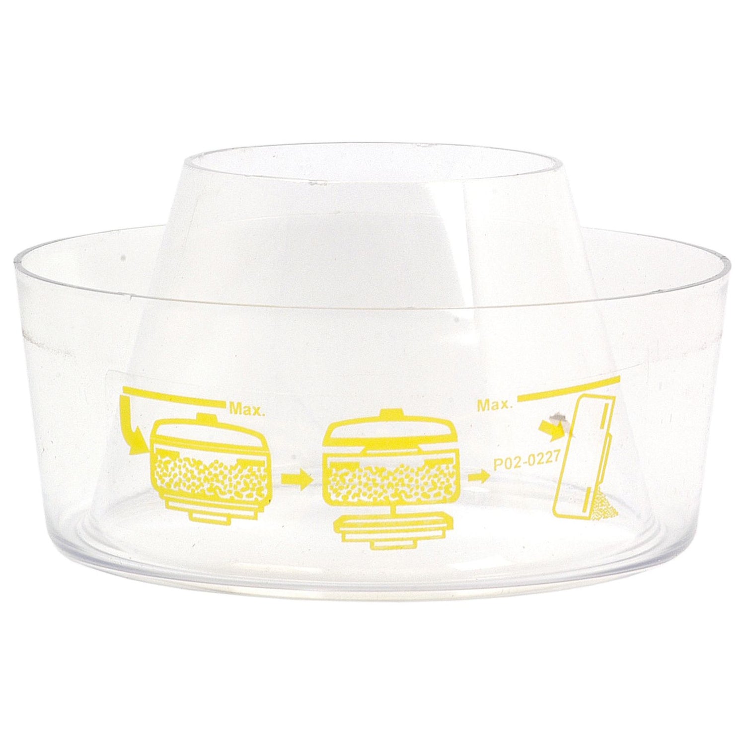 Clear plastic ring with yellow printed instructions for assembling a kitchen appliance, suitable for **Pre Cleaner Bowl | Sparex Part No. S.41397** by **Sparex**.