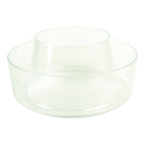 A plain, clear glass bowl with a central raised circular section, reminiscent of the Sparex Pre Cleaner Bowl (Part No. S.41404), typically found in engines like the Perkins A4.236 and commonly used in Massey Ferguson tractors.