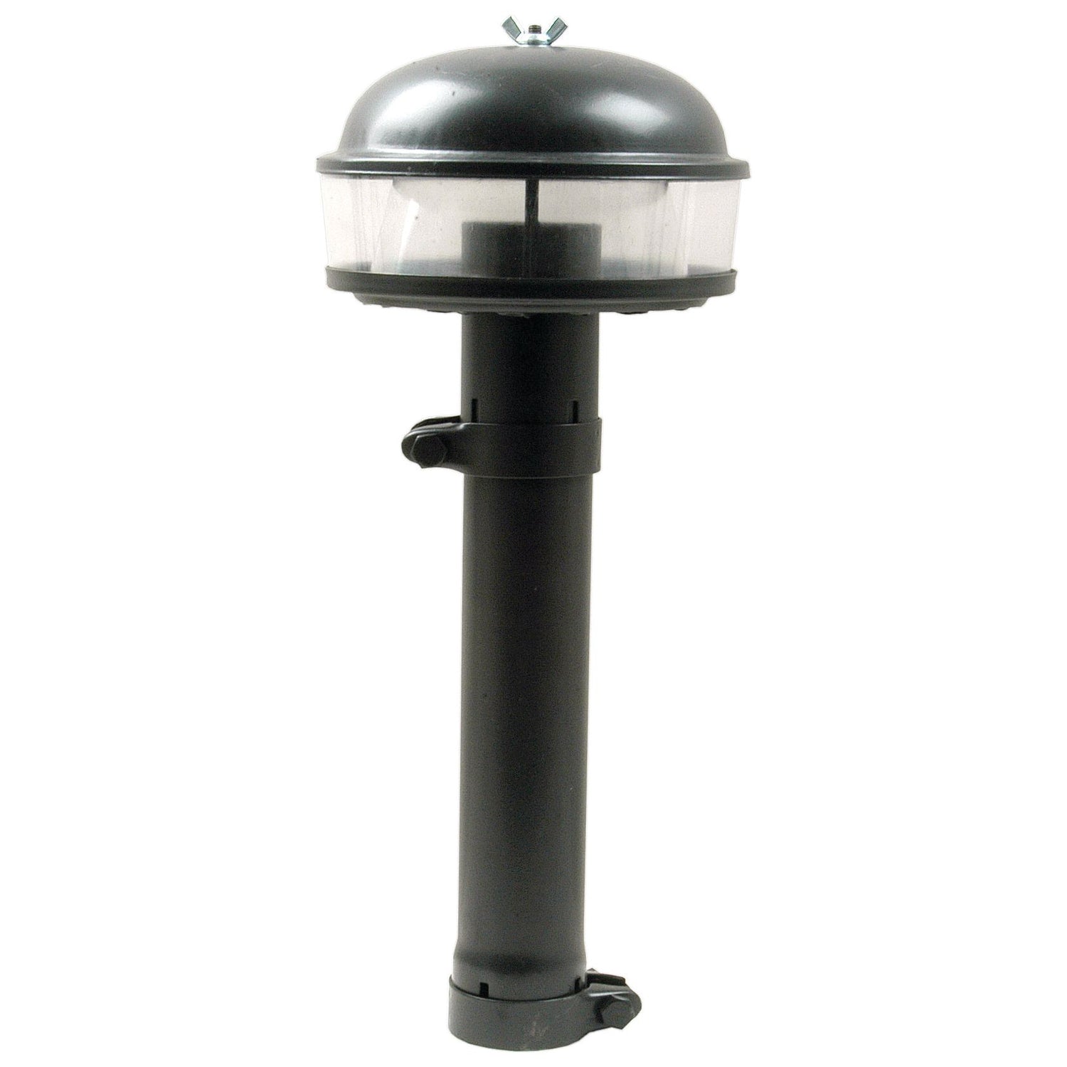 The Pre Cleaner from Sparex, featuring cylindrical black outdoor landscape light fixtures with dome-shaped caps designed for ground installation, ensures minimal machinery downtime by efficiently illuminating workspaces.