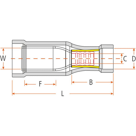 Pre Insulated Bullet Terminal, Standard Grip - Female, 5.0mm, Yellow (4.0 - 6.0mm)
 - S.8557 - Massey Tractor Parts