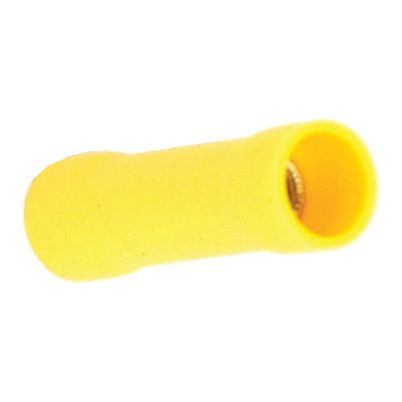 A single Pre Insulated Inline Terminal from Sparex, featuring a standard grip with a 5.0mm diameter in yellow (designed for 4.0 - 6.0mm wires), offering a press-fit design for secure electrical connections up to 48 Amps and 600V - Product Code S.12417.