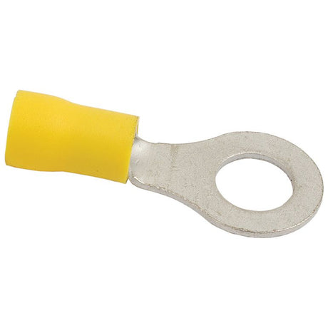The Pre Insulated Ring Terminal from Sparex (Part No. S.8552) in yellow is displayed, designed to connect a wire to a screw or stud terminal with an 8.4mm standard grip for secure connections.