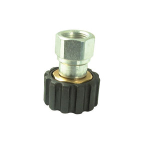 The Sparex Pressure Washer Adaptor M22 knurled thumb nut x 3/8'' BSP female (Sparex Part No. S.56429) features a black knurled grip and is ideal for connecting hoses or pipes.