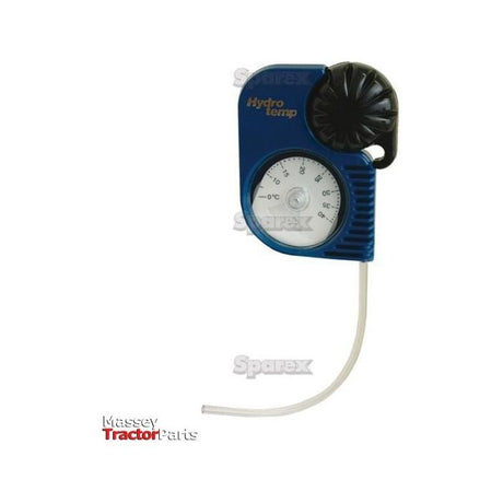 A blue and black Professional Antifreeze Tester (Sparex Part No. S.38903) with a temperature gauge and tube, branded with "Massey Tractor Parts" and "Sparex," ensures precision in maintaining optimal performance.