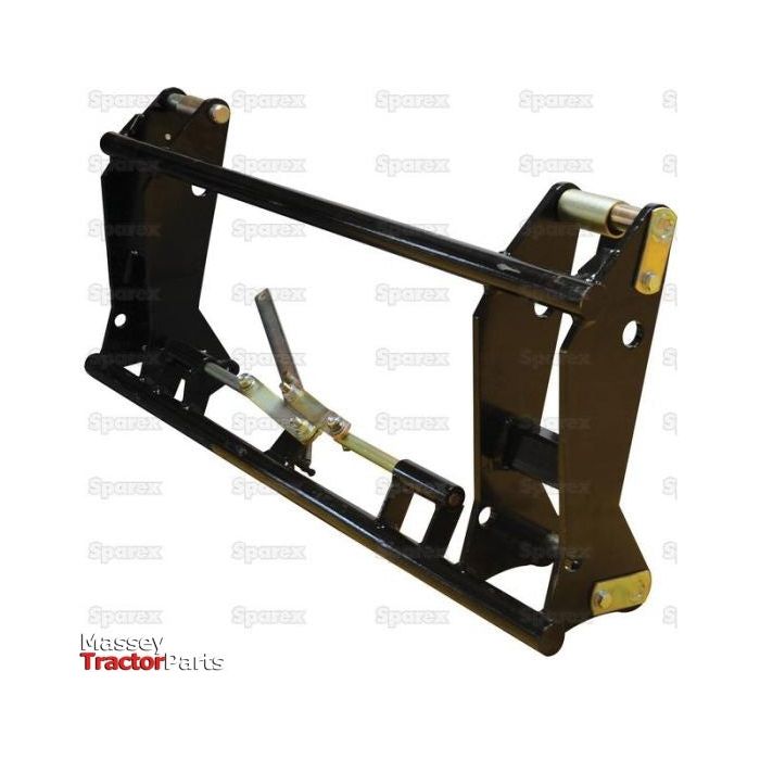 A black metal Quick Change Frame - Mechanical Lock (S.110171) with levers and a mounting frame, CE Approved for safety. The backdrop contains faint text reading "Sparex." The bottom left features the logos "Massey" and "Tractor Parts," and highlights its load capacity of 2000Kg.