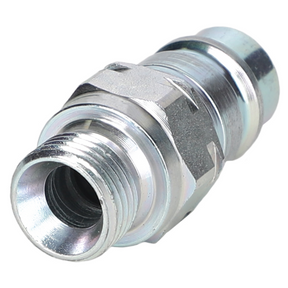 The Massey Ferguson Quick Coupler AL5044131 from AGCO features threaded ends and a hexagonal nut in the middle, making it a reliable stainless steel connector for the 5400 series.