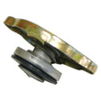 Close-up of the Radiator Cap - S.68404 by Sparex, featuring a brass, circular top and a rubber gasket at the base, designed to seal the cooling system and maintain pressure. The overall height of this vital component ensures it fits securely within various engine designs.