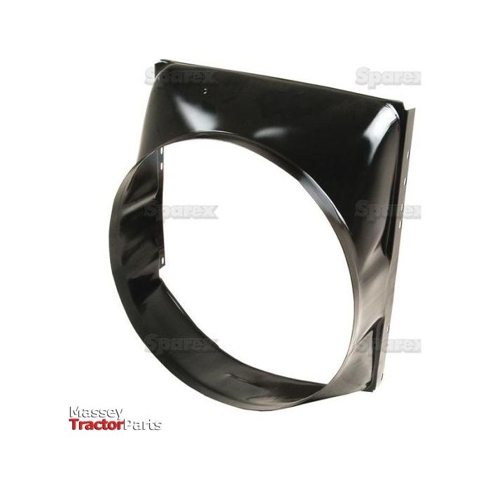 A black metal radiator cowl for a tractor, labeled with "Massey Tractor Parts" and "Sparex". The cowl, featuring a large circular opening in the center, fits Massey Ferguson models and is identified as Radiator Cowl | Sparex Part No.S.42579.