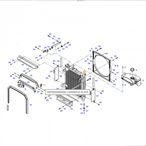 Exploded diagram of a fan assembly with numbered parts for Fendt - Radiator - G117202050100 - F117202050100. A label in the center reads "X5656500000 | Marking Plate.