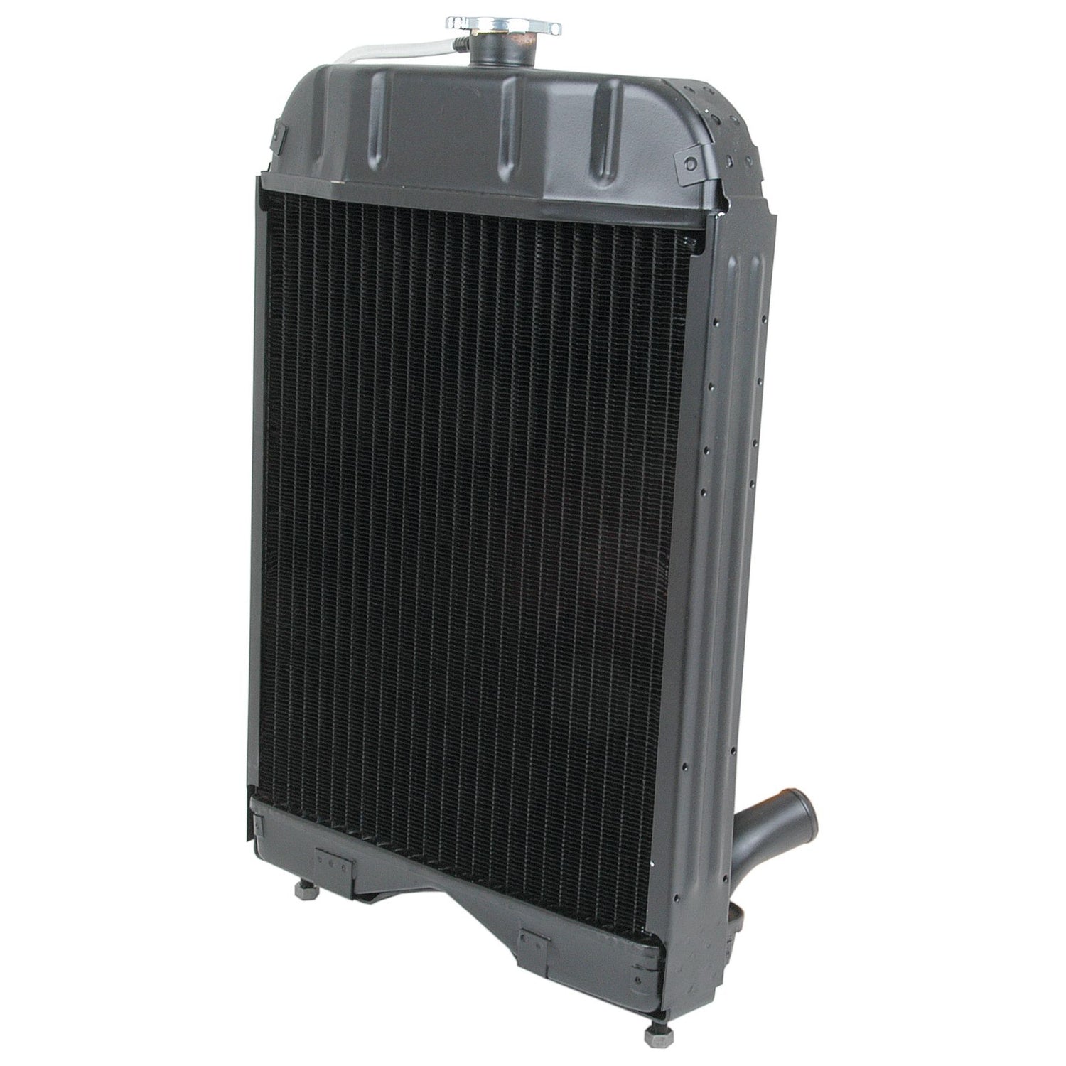 The Sparex Radiator - S.42411 stands upright, featuring a cap on top and a hose connection at the bottom, with its efficient 4 row design.