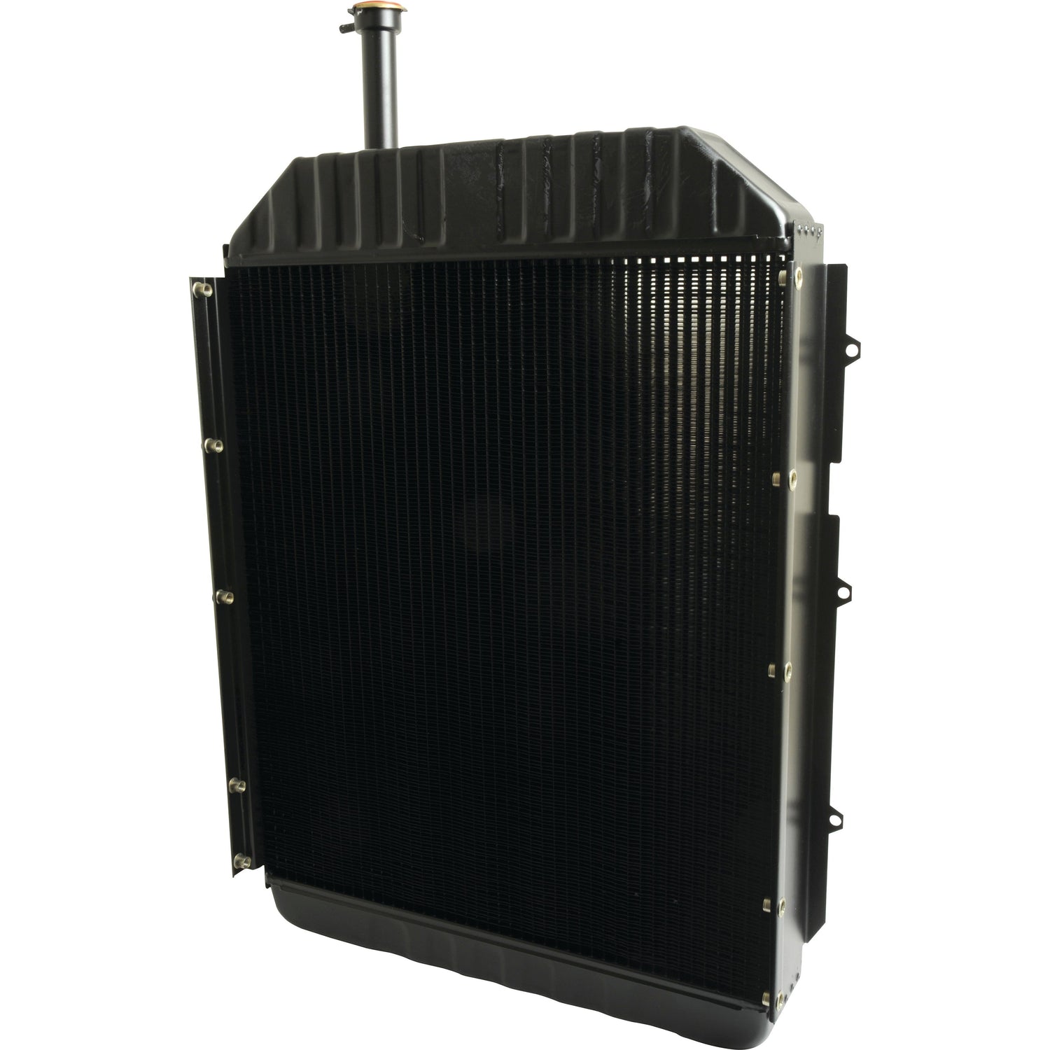 The Sparex Radiator - S.73842 is a large, black industrial unit featuring a robust metal frame and a vertical pipe attached to the top, expertly designed with Sparex components for enhanced performance.