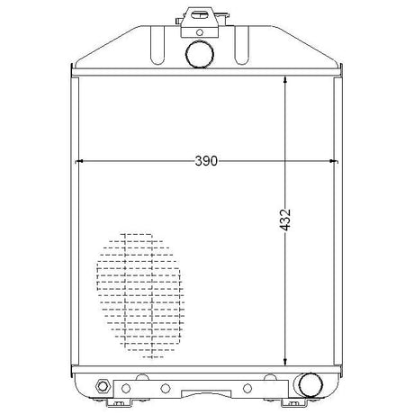 Technical drawing of a cylindrical container, reminiscent of a Sparex Radiator (Sparex Part No. S.73853), with height and width dimensions labeled as 432 and 390, respectively.
