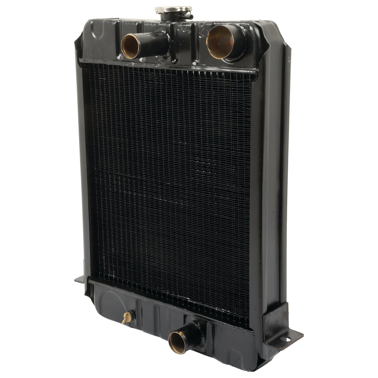 A Sparex Radiator - S.7834, featuring metal fins and inlet and outlet pipes, designed for cooling the engine.