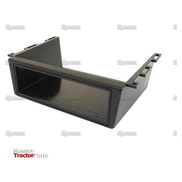 A black plastic mounting bracket with an open rectangular frame, set against a white background. The Massey Tractor Parts and Sparex logos are visible on the image, featuring the Radio Under Dashboard Tray model number S.25748 from Sparex.