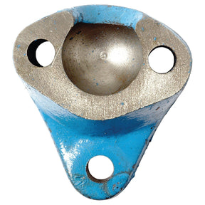 Close-up image of a blue, metal mechanical component with a concave center and three surrounding holes for attachments. This Radius Rod Socket (Sparex Part No. S.60458) is designed for Ford / New Holland machinery by Sparex.