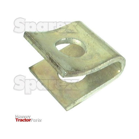A metal Haytine holder with a central hole and bent edges, featuring the text "Sparex," "Massey Tractor Parts," and "Rasspe." It is a replacement part for Fella, designed to fit as: 460304 - S.38352.