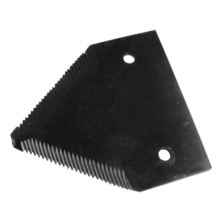 The Sparex Knife Section - over serrated, measuring 83x76x2mm with 5.5mm holes spaced 51mm apart, is a triangular black serrated tool ideal for cutting or scraping and serves as a replacement blade for Massey Ferguson machinery (Part No: 206236M1 / S.78450).
