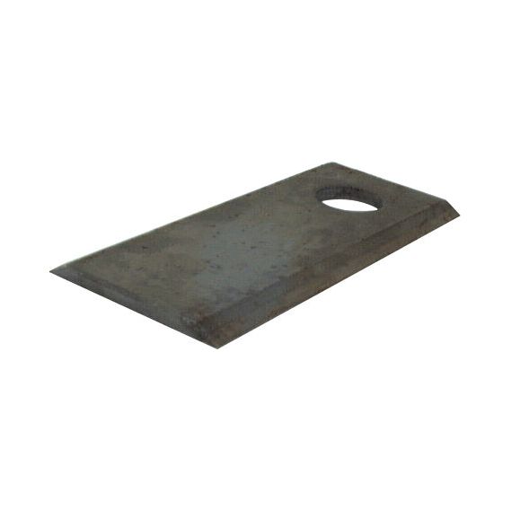 The Sparex Mower Blade - Flat blade, top edges sharp (102 x 45 x 4mm) with a 17mm hole near one end, compatible with Reese and UFO TWIN DRUM systems. It serves as a replacement for UFO 141 and is available under Sparex Part No. S.77076 for both RH & LH applications.