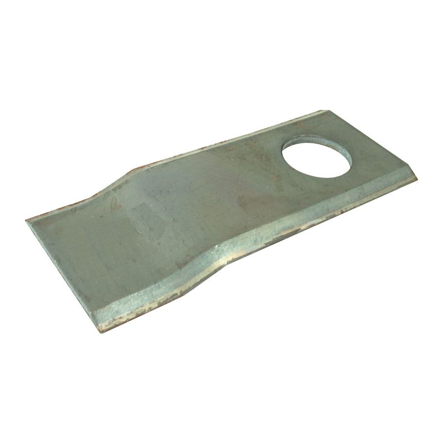 Suitable for Deutz-Fahr, Fella, Pottinger, and PZ applications, the Sparex Mower Blade - Stepped Blade features dimensions of 96 x 40 x 3mm with a Ø19mm hole on one end. It can be used as a replacement part fitting code 06561544 (Sparex Part No. S.77068).